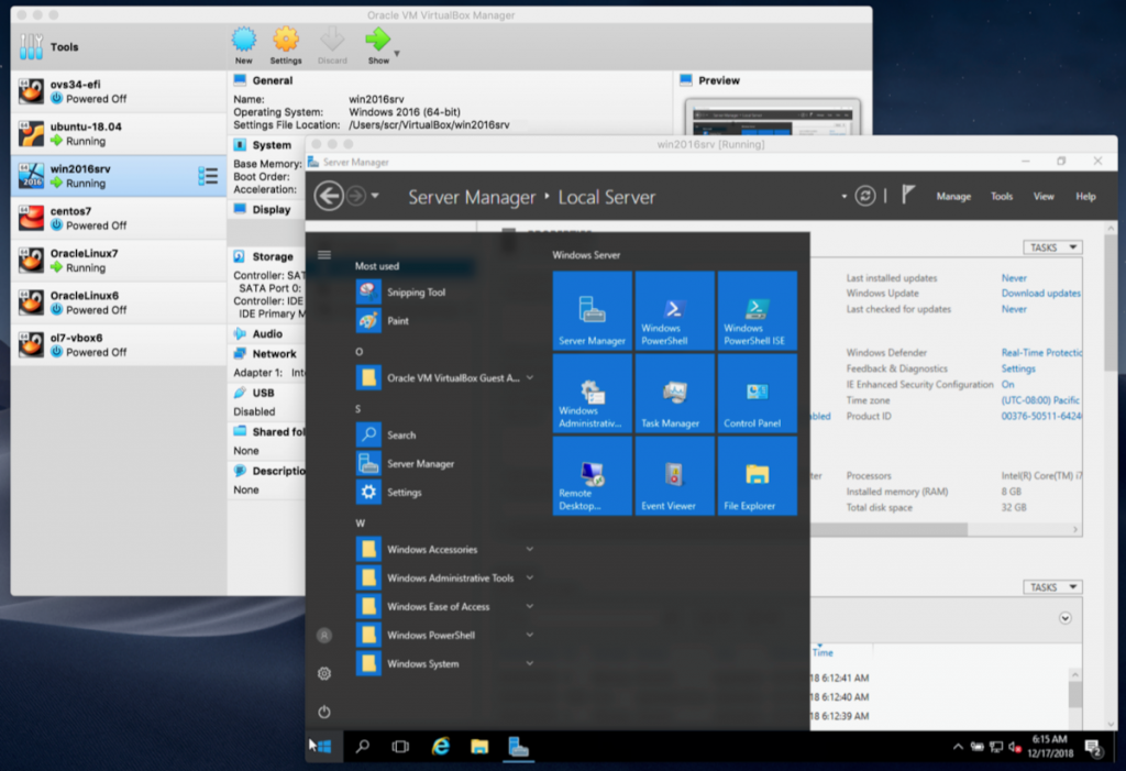 Windows Server Running inside Linux distro using Virtual Box. Wind ॊ on virtual machine