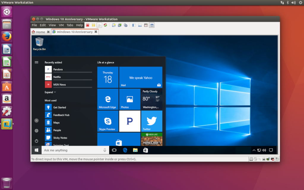Windows 10 Running inside Ubuntu using VMWare Workstation. वीएमवेयर वर्कस्टेशन की मदद से उबुण्टू के भीतर विंडोज आपरेटिंग सिस्टम चल रहा है

